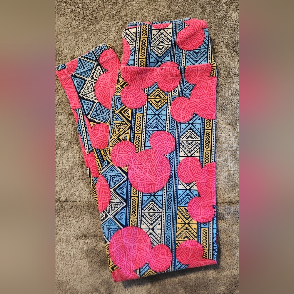 LuLaRoe Pink and Blue Geometric Leggings